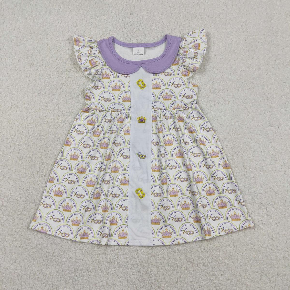 Sibling Baby Boys Girls Mardigras Embroidery Crown Polo Shorts Set Knee Length Dresses