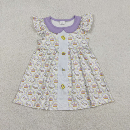 Sibling Baby Boys Girls Mardigras Embroidery Crown Polo Shorts Set Knee Length Dresses
