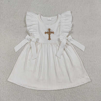 Sibling Baby Boys Girls Embroidery Cross He is Risen Shorts Clothes Set Knee Length Dresses