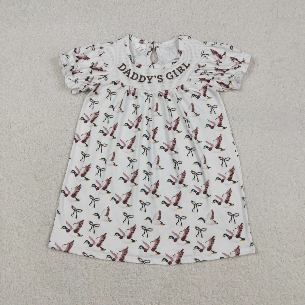 Sibling Smocked Daddy's Girl Baby Girls Bows Ducks Hunting Knee Length Dress Rompers