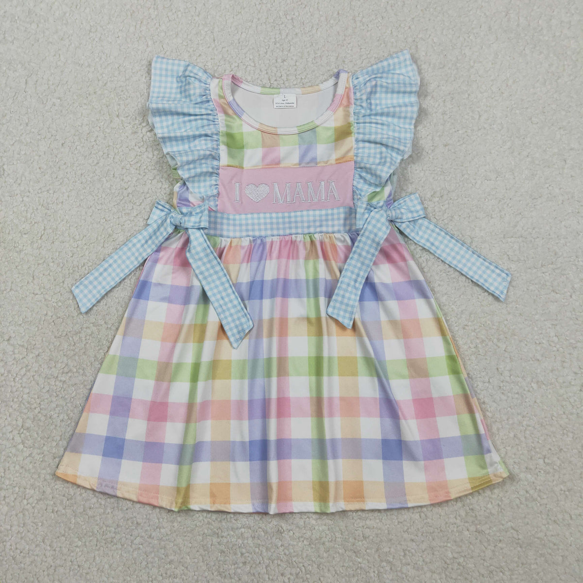 Sibling Baby Kids Embroidery I Love Mama Pockets Short Clothes Set Knee Length Dresses