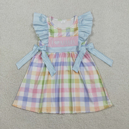 Sibling Baby Kids Embroidery I Love Mama Pockets Short Clothes Set Knee Length Dresses