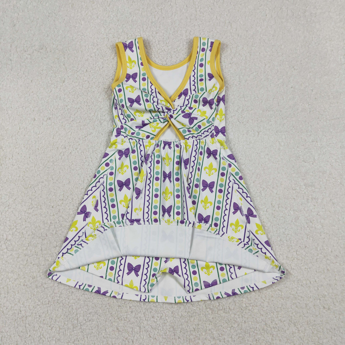 Sibling Baby Girls Mardigras Bows Anchors Stripe Yoga Active Shorts Knee Length Dress Skorts Clothes Sets