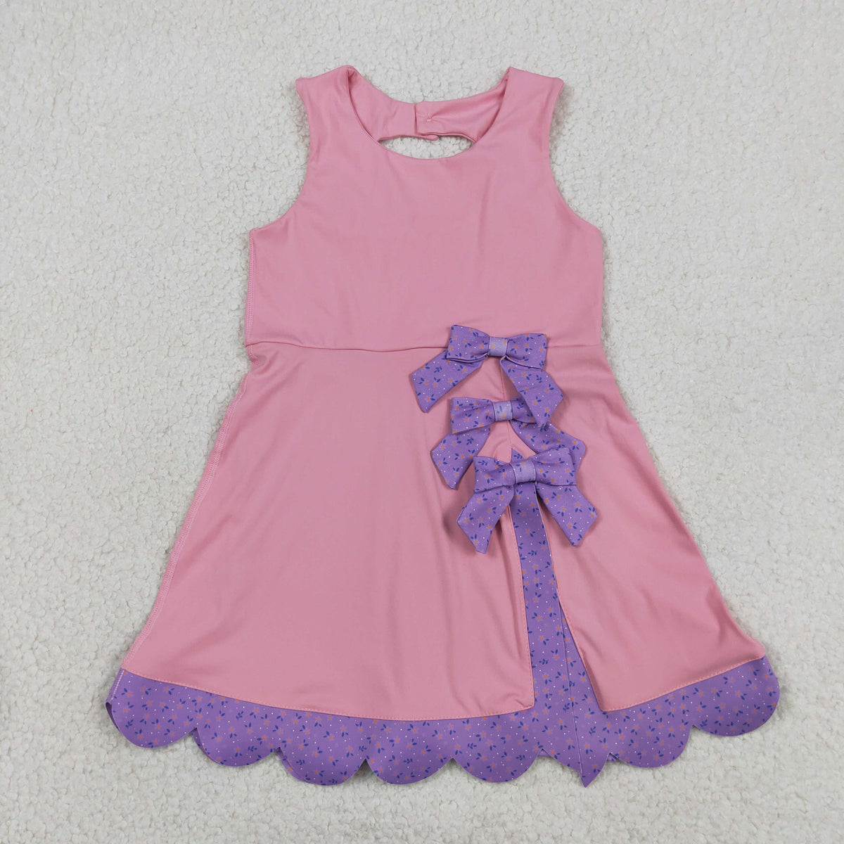 Sibling Baby Girls Bows Yoga Active Shorts Scallop Knee Length Dresses