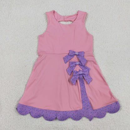 Sibling Baby Girls Bows Yoga Active Shorts Scallop Knee Length Dresses