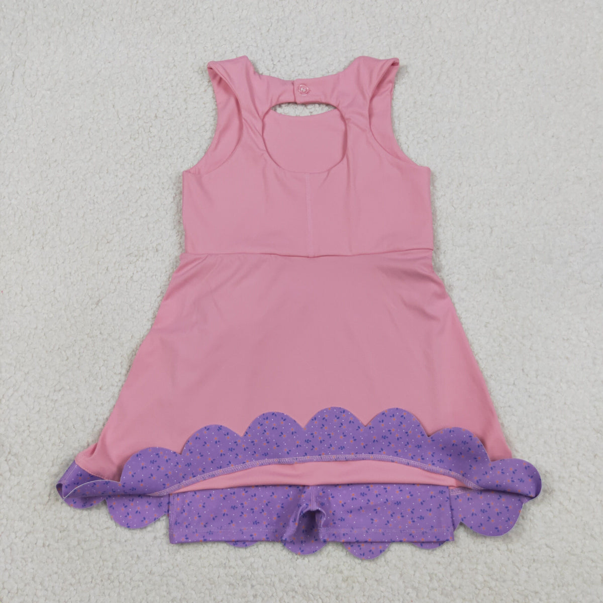 GSD3028 Baby Girls Pink Purple Sleeveless Yoga Active Short Bows Scallop Dress