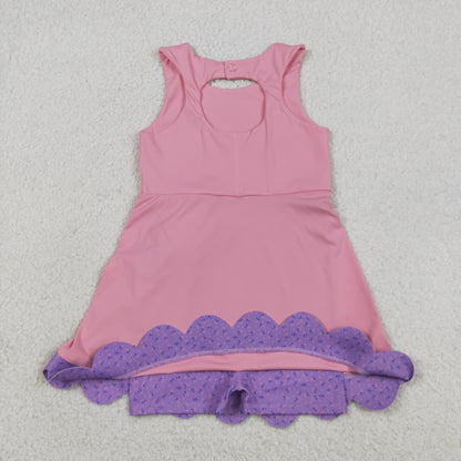 GSD3028 Baby Girls Pink Purple Sleeveless Yoga Active Short Bows Scallop Dress