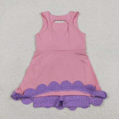 Sibling Baby Girls Bows Yoga Active Shorts Scallop Knee Length Dresses