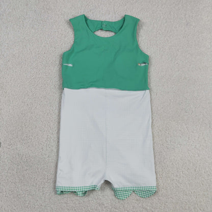 Sibling Baby Girls Green Checked Scallop Yoga Active Skirt Short Dress Clothes Sets