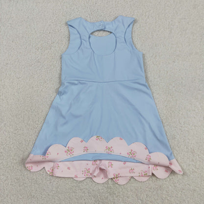 Sibling Baby Girls Bows Yoga Active Shorts Scallop Knee Length Dresses