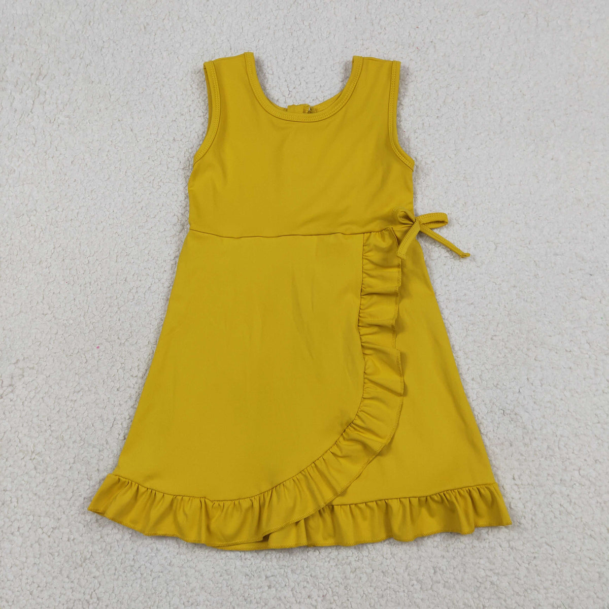 GSD3031 Baby Girls Deep Yellow Sleeveless Yoga Active Short Ruffle Knee Length Dress