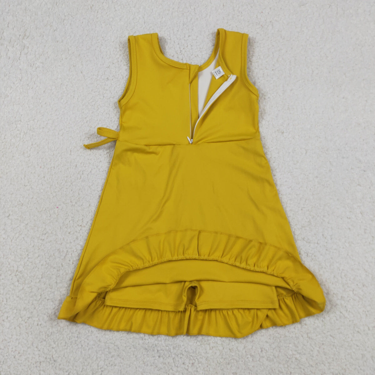 GSD3031 Baby Girls Deep Yellow Sleeveless Yoga Active Short Ruffle Knee Length Dress