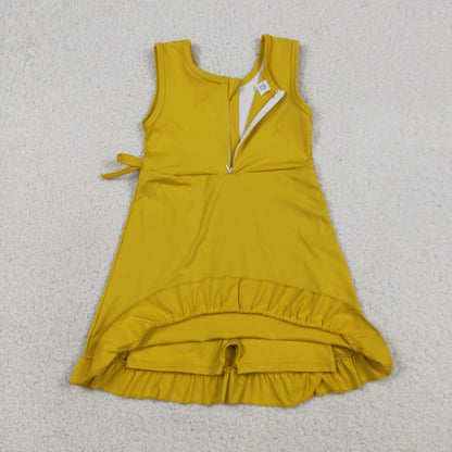 GSD3031 Baby Girls Deep Yellow Sleeveless Yoga Active Short Ruffle Knee Length Dress