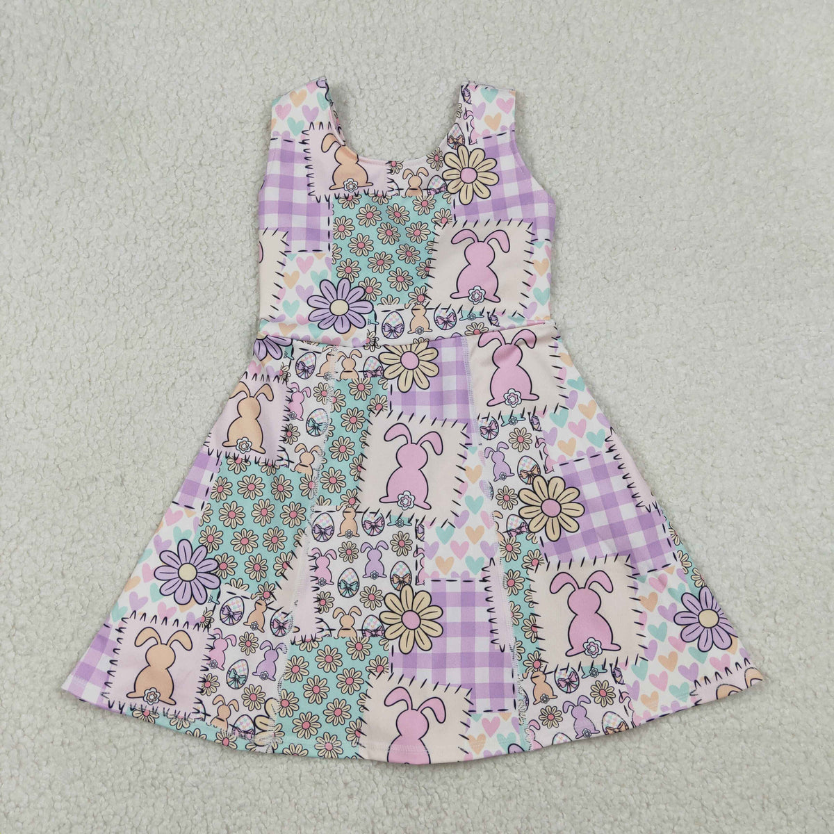 Sibling Baby Girls Sleeveless Rabbits Flowers Yoga Active Shorts Ruffle Knee Length Dresses