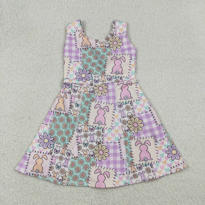 Sibling Baby Girls Sleeveless Rabbits Flowers Yoga Active Shorts Ruffle Knee Length Dresses