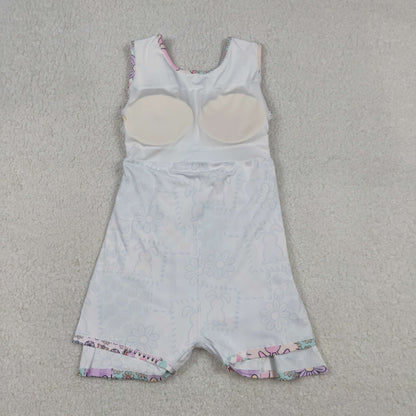 Sibling Baby Girls Sleeveless Rabbits Flowers Yoga Active Shorts Ruffle Knee Length Dresses