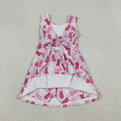 Sibling Baby Girls Sleeveless Rabbits Flowers Yoga Active Shorts Ruffle Knee Length Dresses