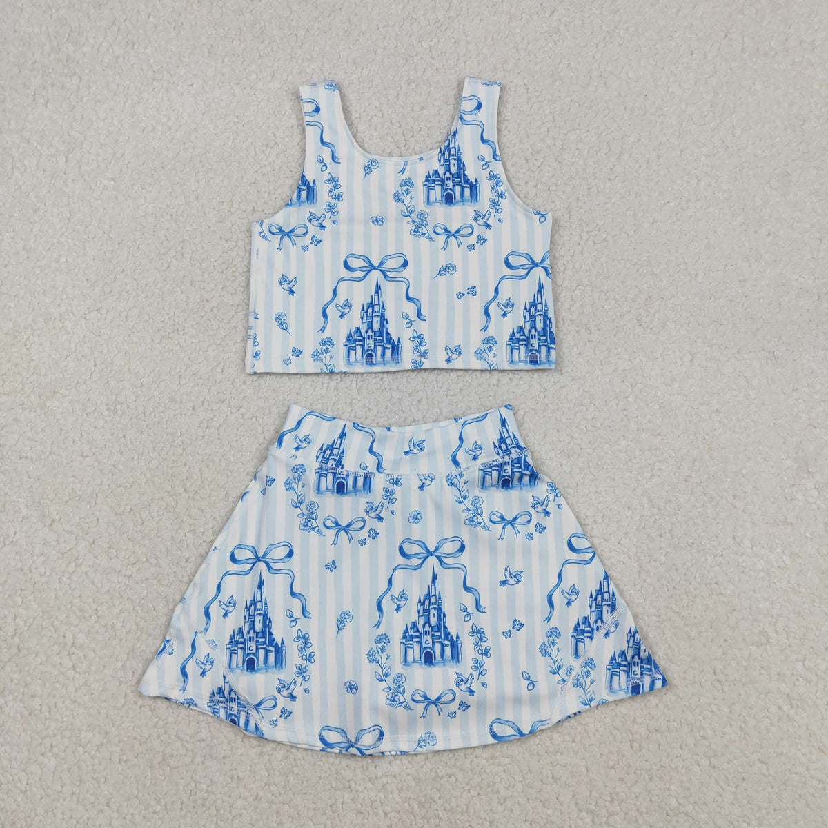 Sibling Baby Girls Flowers Bows Sleeveless Vest Yoga Athletic Skorts Sets
