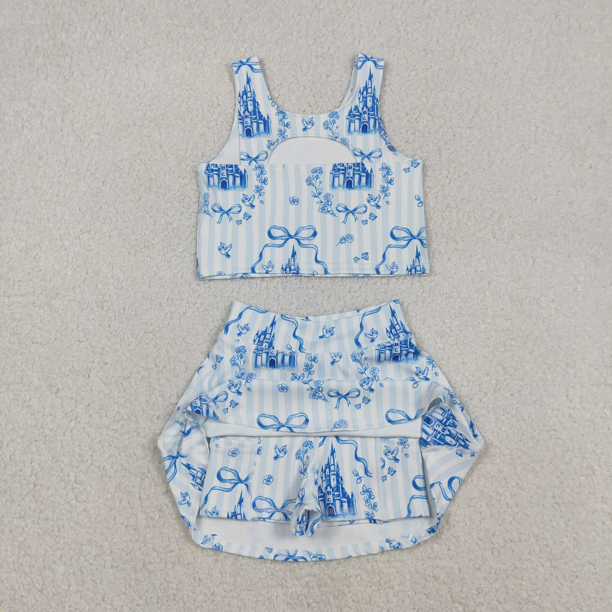 Sibling Baby Girls Flowers Bows Sleeveless Vest Yoga Athletic Skorts Sets