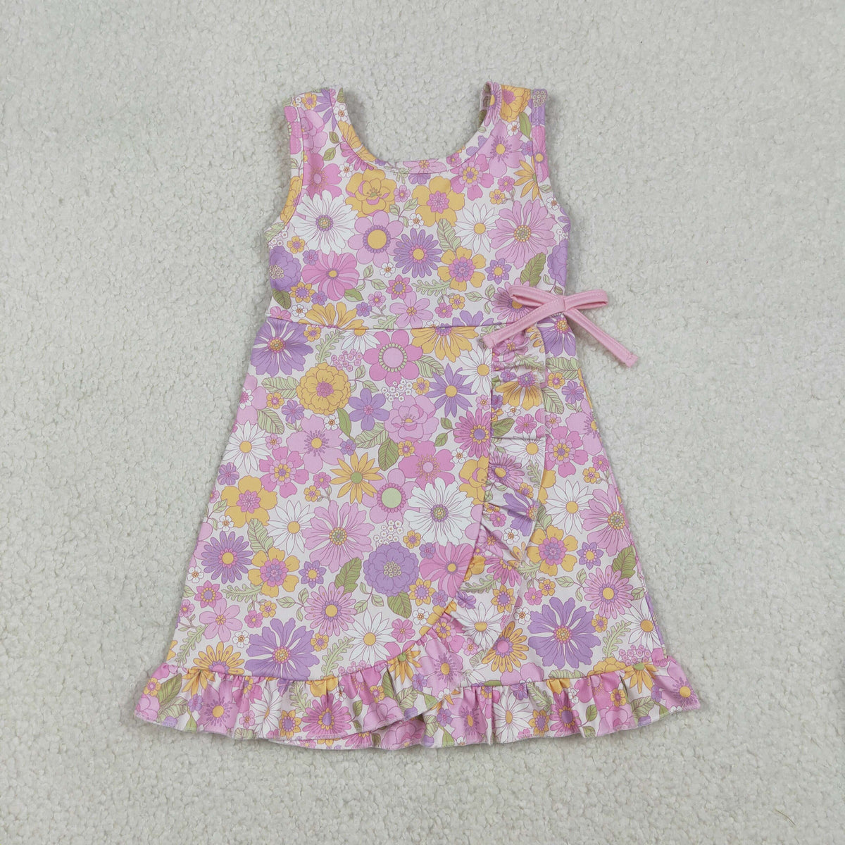 Sibling Baby Girls Pink Blue Checked Bows Lemons Yoga Active Shorts Knee Length Dress