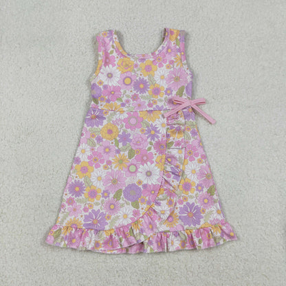 Sibling Baby Girls Pink Blue Checked Bows Lemons Yoga Active Shorts Knee Length Dress