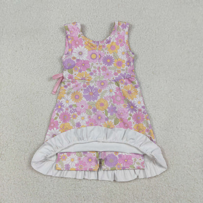 Sibling Baby Girls Pink Blue Checked Bows Lemons Yoga Active Shorts Knee Length Dress