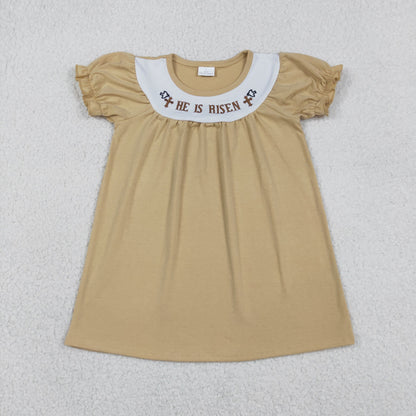 Sibling Baby Boys Girls Embroidery Cross He is Risen Shorts Clothes Set Knee Length Dresses