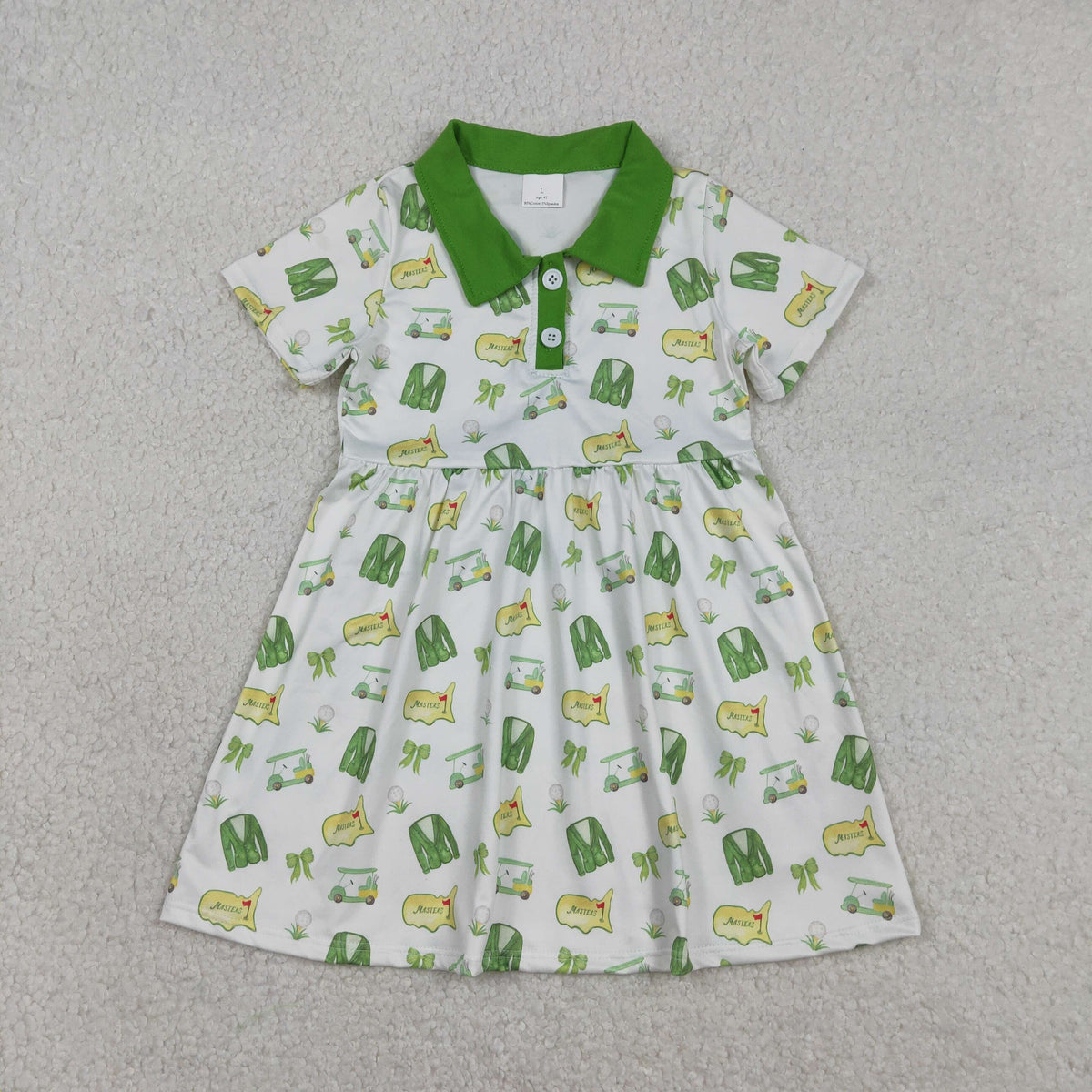 GSD3141 Baby Girls Short Sleeve Button Golf Flags Knee Length Dresses