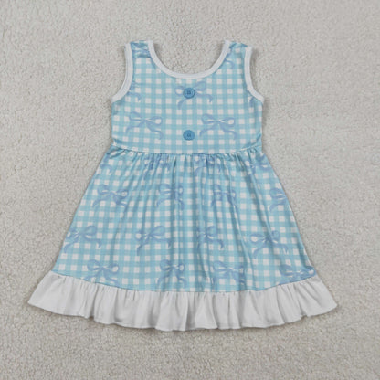 Sibling Baby Girls Sleeveless Bows Checked Button Ruffle Knee Length Dresses
