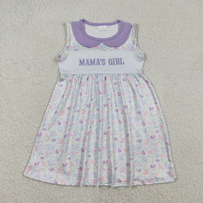 Sibling Baby Girls Sleeveless Embroidery Mama's Girl Flowers Collar Knee Length Dress Ruffle Romper