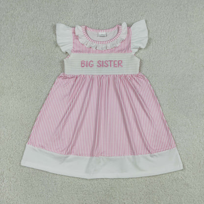 Sibling Baby Girls Flutter Sleeve Smocked Big Sister Knee Length Dresses