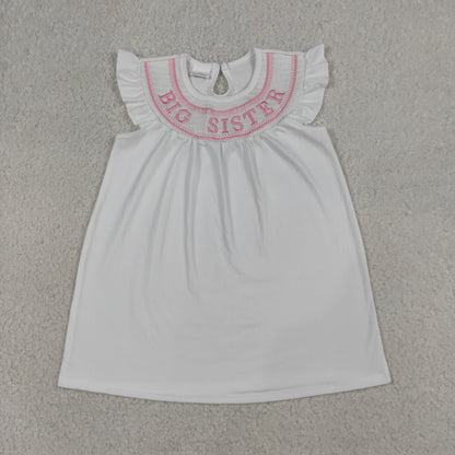 Sibling Smocked Lil Sister Brother Baby Kids Romper Tunic Bummies Knee Length Dress