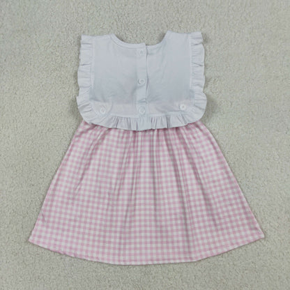 GSD3201 Baby Girls Embroidery Cross Child of God Pink Checked Knee Length Dresses