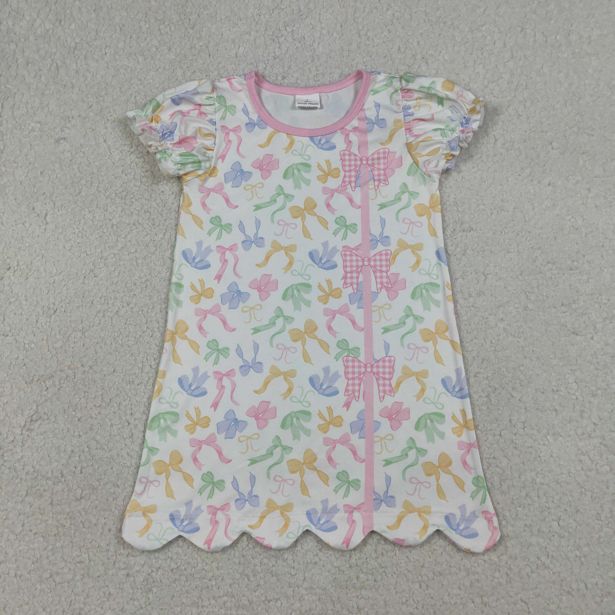 GSD3245 Baby Girls Colorful Bows Button Scallop Knee Legth Dresses