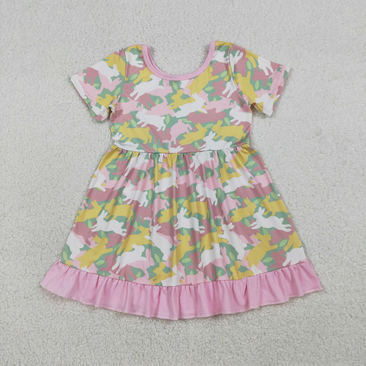 GSD3286 Baby Girls Colorful Southern Rabbits Camo Easter Ruffle Knee Length Dresses