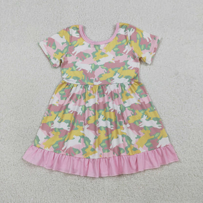 Sibling Mama and Girls Camo Rabbits Button Pocket Short Easter Pajamas Set Dress Zipper Rompers