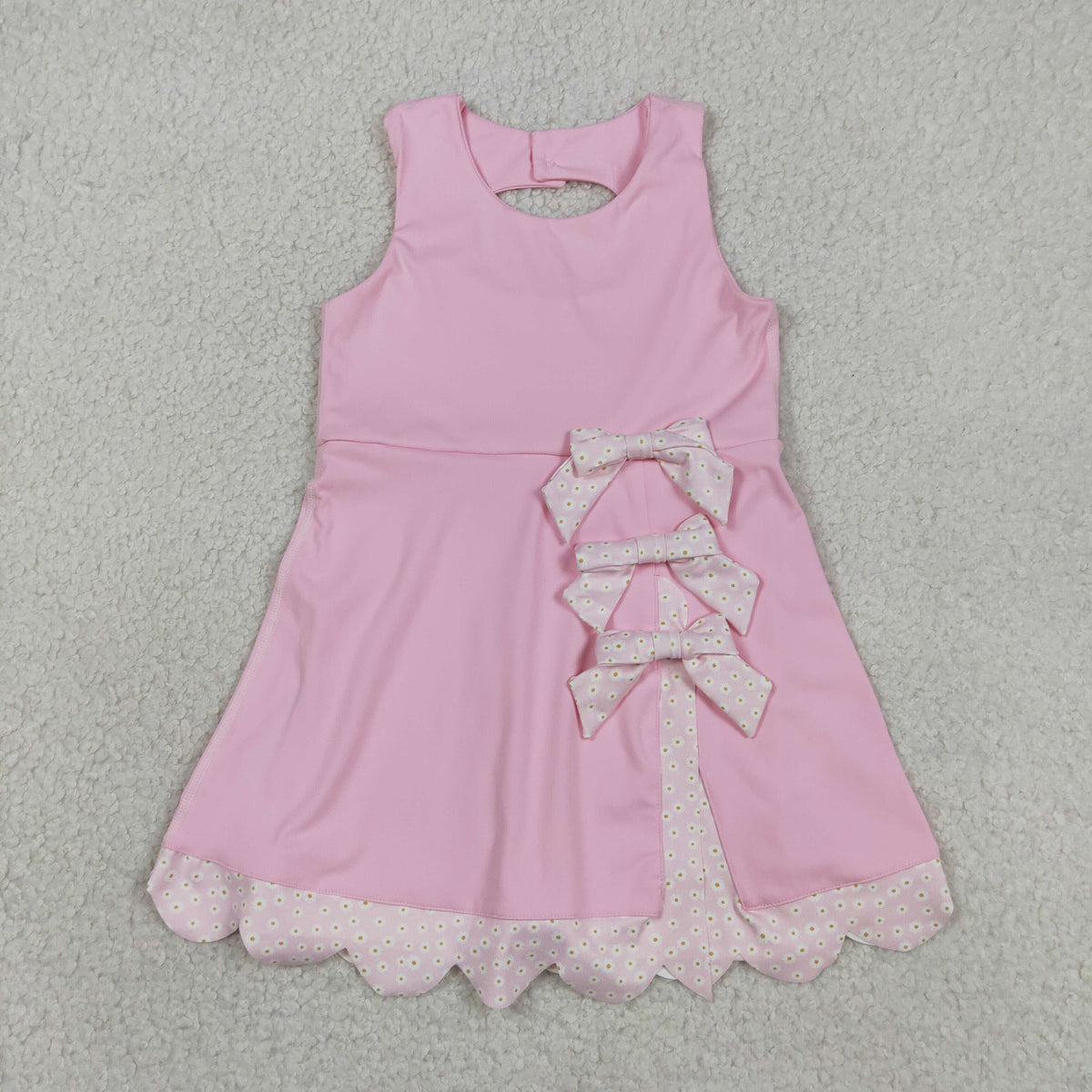 Sibling Baby Girls Bows Yoga Active Shorts Scallop Knee Length Dresses