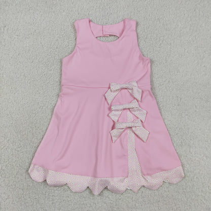 Sibling Baby Girls Bows Yoga Active Shorts Scallop Knee Length Dresses