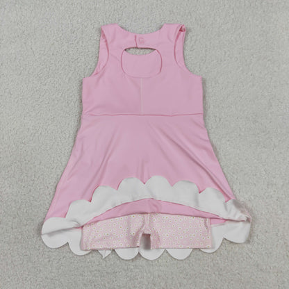 Sibling Baby Girls Bows Yoga Active Shorts Scallop Knee Length Dresses