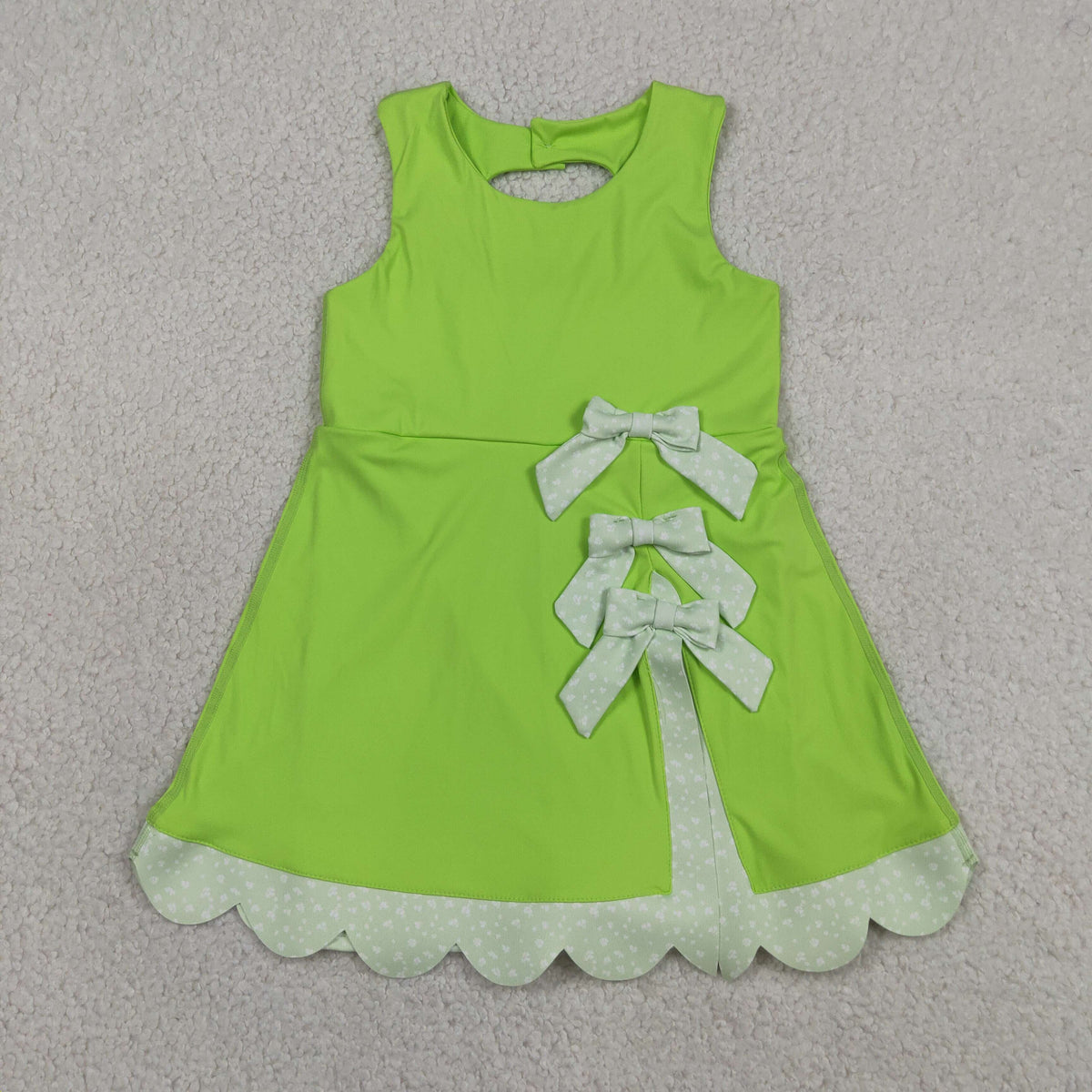 GSD3316 Baby Girls Light Green Sleeveless Yoga Active Short Bows Scallop Dress