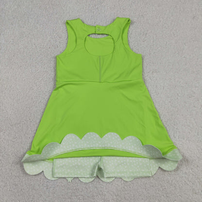 Sibling Baby Girls Bows Yoga Active Shorts Scallop Knee Length Dresses