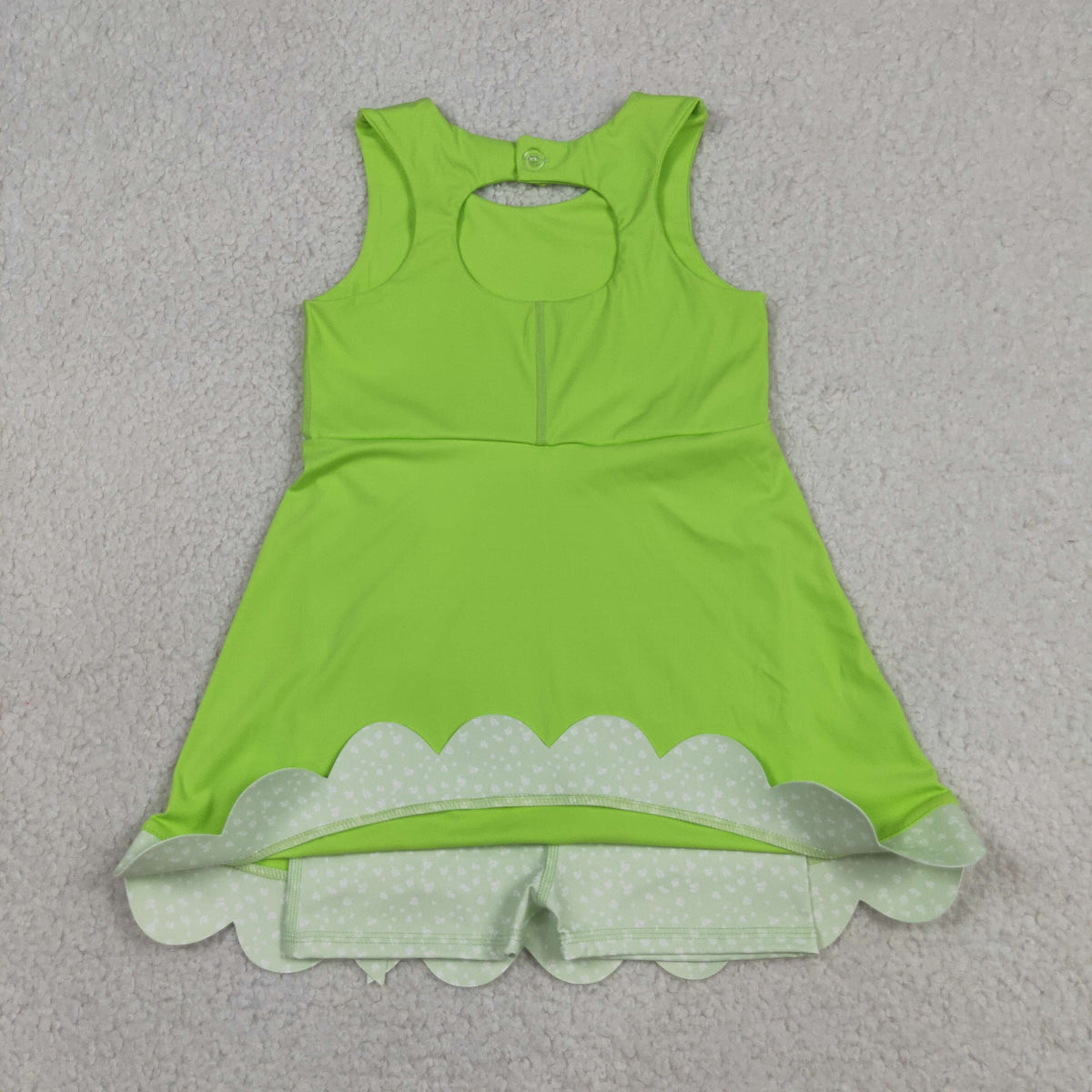 GSD3316 Baby Girls Light Green Sleeveless Yoga Active Short Bows Scallop Dress