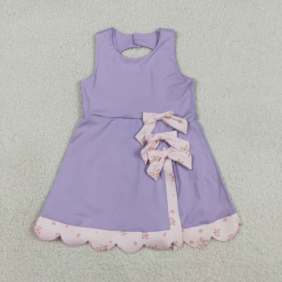 Sibling Baby Girls Bows Yoga Active Shorts Scallop Knee Length Dresses