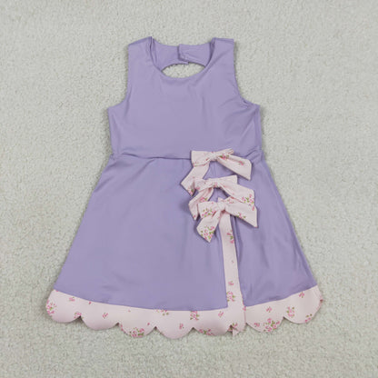 Sibling Baby Girls Bows Yoga Active Shorts Scallop Knee Length Dresses