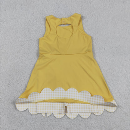 Sibling Baby Girls Bows Yoga Active Shorts Scallop Knee Length Dresses