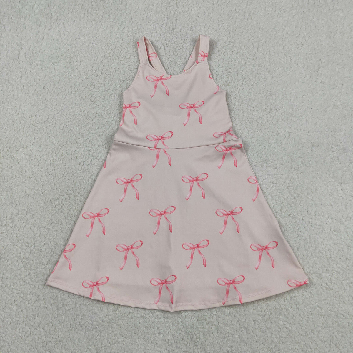 Sibling Baby Girls Strap Bows Flowers Yoga Active Shorts Knee Length Dresses