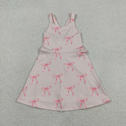 Sibling Baby Girls Strap Bows Flowers Yoga Active Shorts Knee Length Dresses