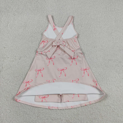 Sibling Baby Girls Strap Bows Flowers Yoga Active Shorts Knee Length Dresses