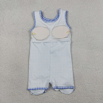 Sibling Baby Girls Blue Orange Checked Yoga Active Shorts Scallop Knee Length Dresses