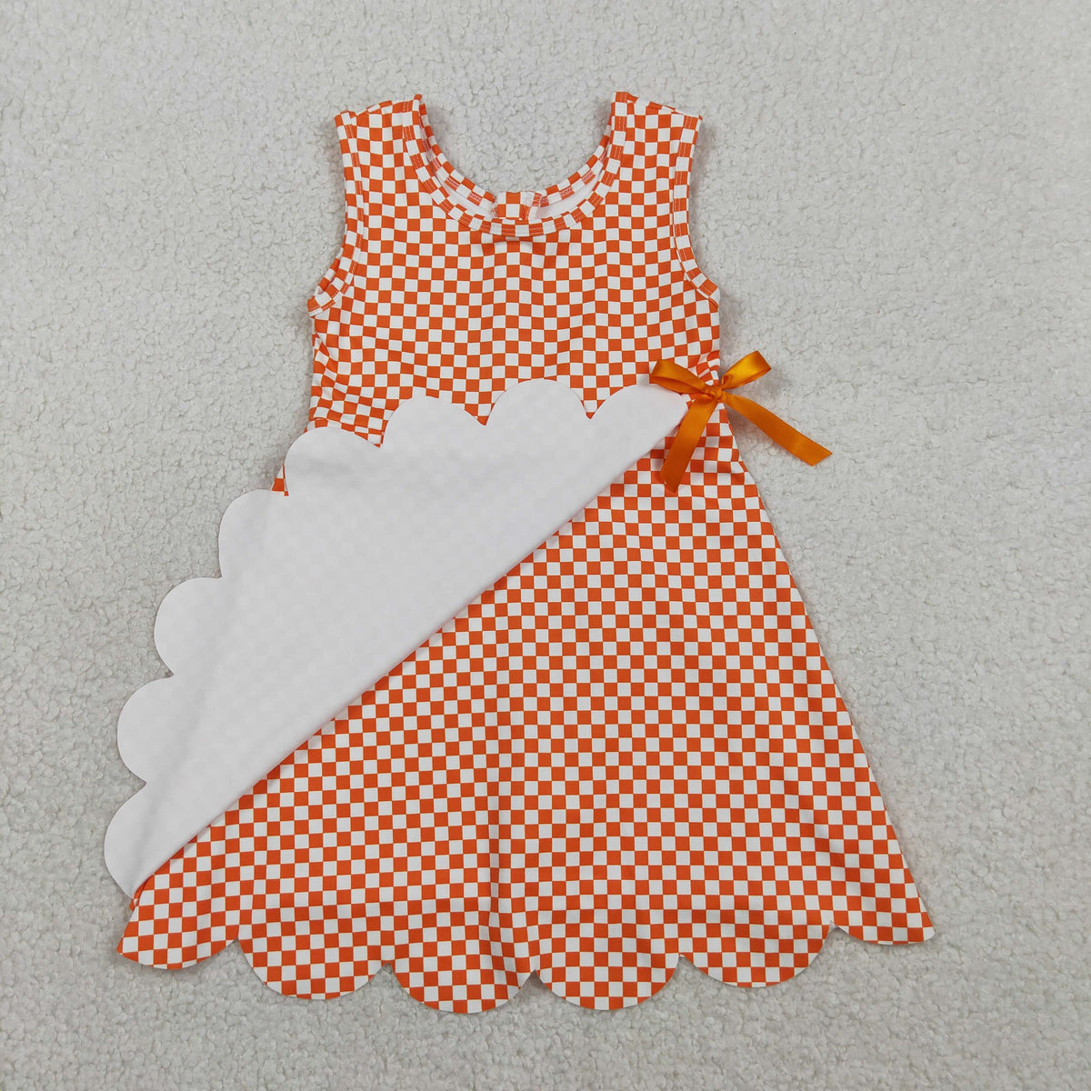 Sibling Baby Girls Blue Orange Checked Yoga Active Shorts Scallop Knee Length Dresses